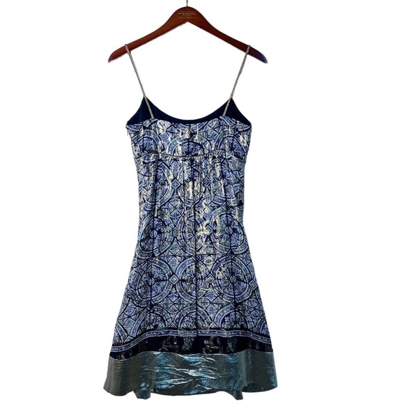 NICOLE MILLER Collection Silk and Lurex Metallic A Line Dress Size 4 - Picture 8 of 16
